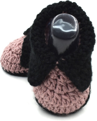 

Magic Needles Newborn Baby Socks Soft Sole Prewalker Foldover Boots Booties(Toe to Heel Length - 10 cm Mauve, Black), Black;mauve