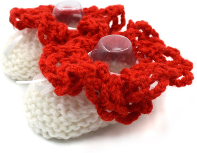 

Magic Needles Booties(Toe to Heel Length - 12 cm White, Red), Red;white