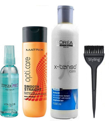 

styling Hair Brush, L'oreal X-tenso Care Hair Shampoo With Matrix Opticare Smooth & Straight Hair Shampoo &streax pro hair serum(Set of 4)