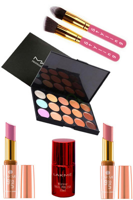

styling Brush2&Mac 15 Shade Concealer Palette&Lakme 9to5 Lipstick 2 Different Shade&Lakme Nail colour(Set of 6)