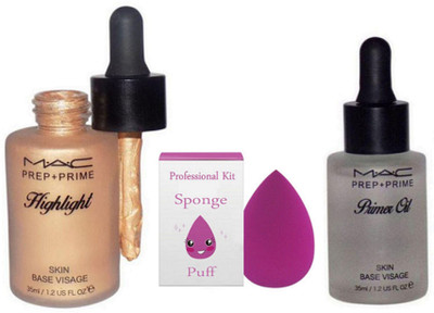 

Professional kit sponge puff with mac prep+prime highlight skin base visage & primer oil(Set of 3)
