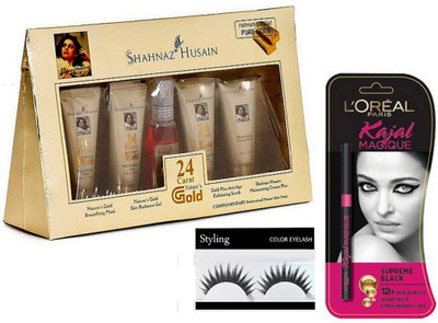 

styling Eyelashes & Shahnaz Husain 24 Carat Gold Facial Kit & Loreal Kajal Magique Supreme Black(Set of 3)