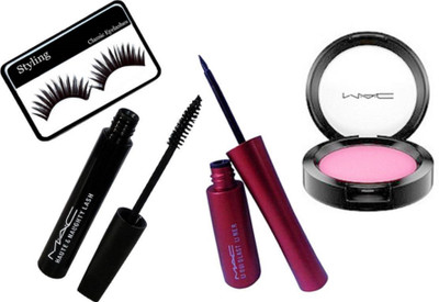 

Styling Eyelashes With Mac Haute &Naughty Mascara&Liquid Last Eyeliner&Pink Shade Blusher(Set of 4)