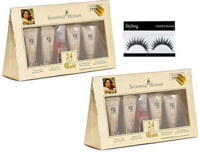 

styling Eyelashes With Shahnaz Husain 24 Carat Gold Facial Kit Set Of 2(Set of 3)