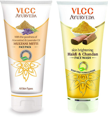 

VLCC Ayurveda Multani mitti face pack 100gm + Ayurveda Haldi chandan face wash 100ml(Set of 2)