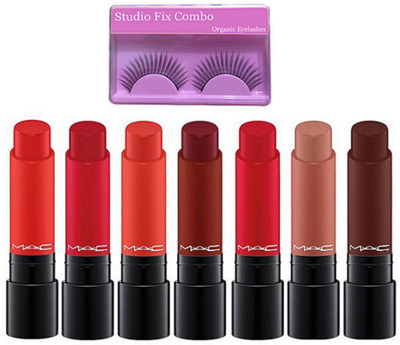 

Studio Fix Combo Eyelashes&Mac Liptensity 7 Lipstick MultiColour(Set of 8)