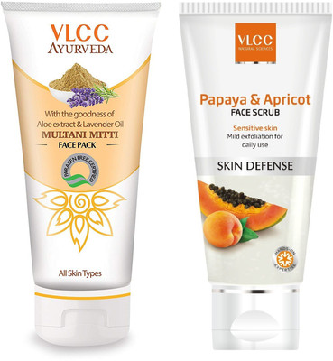 

VLCC Ayurveda Mutani mitti face pack 100gm + Papaya & Apricot scrub 80gm(Set of 2)