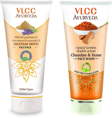 

VLCC Ayurveda Multani mitti face pack 100gm + Ayurveda Chandan & Kesar face wash 100ml(Set of 2)