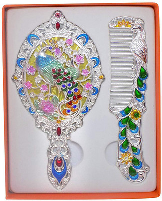 

INAAYA Vintage Hand Mirror With Hair Comb For Travel Gift For Girls, (Silver)(Set of 2)