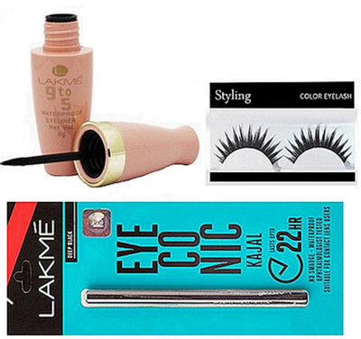 

styling Eyelashes & 9 To 5 Waterproof Eyeliner & Eyeconic kajal(Set of 3)