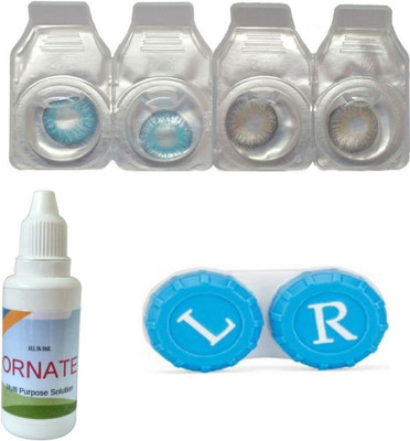 

ORNATE Blue & Grey Colored Contact Lens 2 Pair with case and solution (0 Power) Monthly Contact Lens(0, Blue,Grey, Pack of 3)
