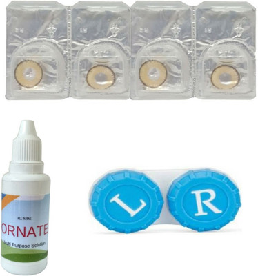 

ORNATE Hazel Colored Contact Lens 2 Pair with case and solution (0 Power) Monthly Contact Lens(0, Hazel, Pack of 3)