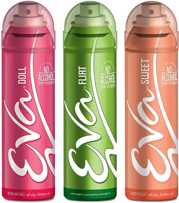 EVA Deodorant Spray, Doll, Sweet & Flirt ,125ml - Combo 3 Deodorant Spray - For Women (375 ml, Pack of 3) Deodorant Spray - For Women(375 ml, Pack of 3)