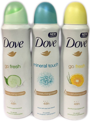 

Dove GO FRESH LEMON & YELLOW & MINERAL TOUCH Deodorant Spray - For Women(450 ml, Pack of 3)