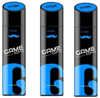 

GAME ON Dude LONG LASTING PACK OF 3 PC Deodorant Spray - For Men & Women(450 ml, Pack of 3)