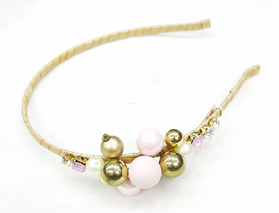 

fairytale crystal and beads fancy party wear hair band Head Band(Gold, Pink)