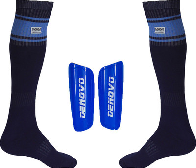 DeNovo Football Kit (One Pair Large Shin Guard + One Pair Poplin Knee Length Football Socks) Football Kit