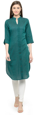 Enchanted Drapes Women Solid Straight Kurta(Green)