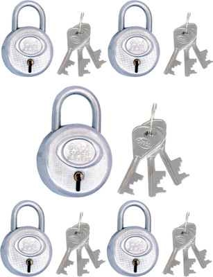 

ORKA LOCKS 50 MM (PACK OF FIVE) WITH 3 KEYS EACH PADLOCKS Padlock(Silver)