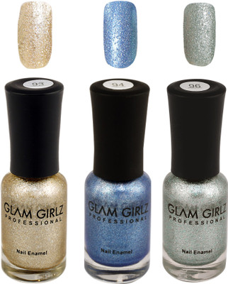 

Glam Girlz Glitter Nail Polish-Combo(93-94-96) golden, dark blue, silver(Pack of 3)