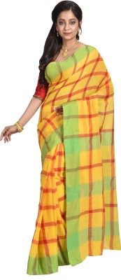 Dipali Enterprise Self Design, Striped, Woven Daily Wear Handloom Cotton Blend Saree(Red, Yellow)