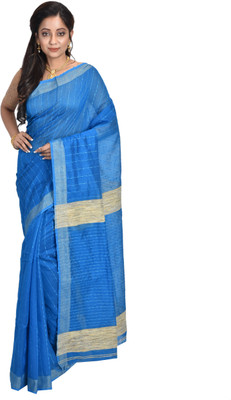 Dipali Enterprise Self Design, Striped, Woven Daily Wear Handloom Cotton Blend Saree(Blue)