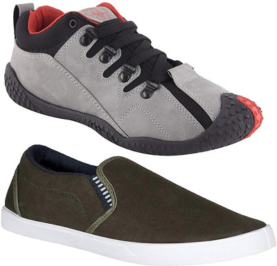 

Pexlo Combo Pack of 2 Casual (Loafer Shoes) Running Shoes For Men(Grey, Olive