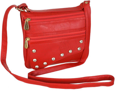 

Leather Land Women Evening/Party, Casual Red Leatherette Sling Bag