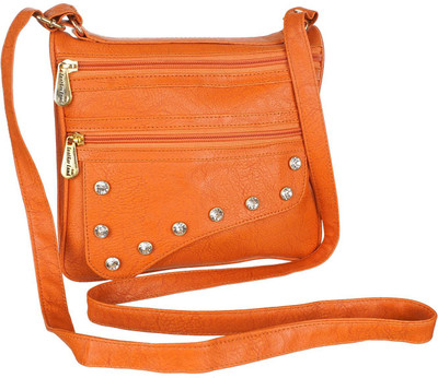

Leather Land Women Evening/Party, Formal Orange Leatherette Sling Bag