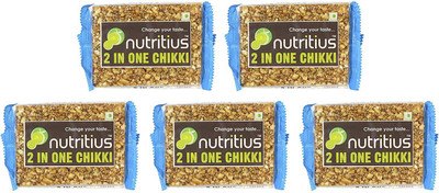

Nutritius Two in One Chikki (Perfect Combination of Roasted Peanut and Sesame Seeds) - 500g (5 Pack of 100g Each)(500 g, Box)