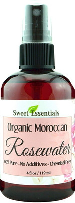 

Sweet Essentials Premium Organic Moroccan Rose Water - 4oz W/Sprayer - Imported From Morocco - 100% Pure (Food Grade) No Oils or Alcohol - Rich in Vitamin A & C Perfect for Hydrating & Rejuvenating Your Face & Neck(119 ml)