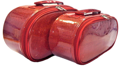 

RK Brands Designer Red Glitter (Set of 2) Double Layer Big Oval Shape with inner Compartment Travel Makeup Vanity Box(Red)