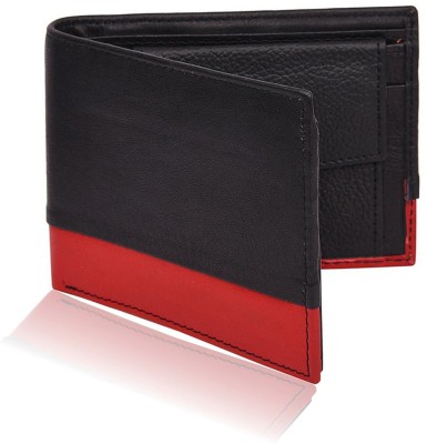 

Toughstance Men Black Genuine Leather Wallet(6 Card Slots), Black-red