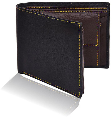 

Huntsman Men Black Genuine Leather Wallet(10 Card Slots), Black-tan