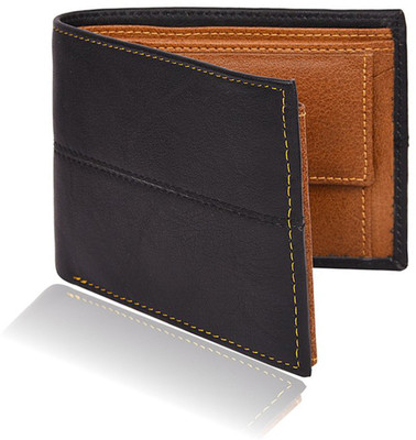 

Shockyfi Men Black Genuine Leather Wallet(10 Card Slots), Black-tan