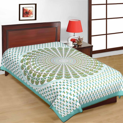 E ELMA 240 TC Cotton Single Abstract Flat Bedsheet(Pack of 1, Blue)