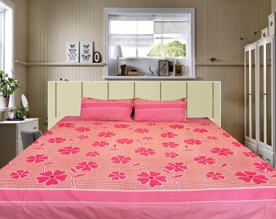 lavish enterprises 144 TC Cotton Double Floral Flat Bedsheet(Pack of 1, Red)