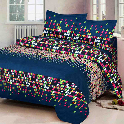 Dazling Bazaar 144 TC Polyester Double Printed Flat Bedsheet(Pack of 1, Blue)