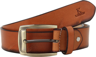

K London Men Casual Tan Genuine Leather Belt, Tan_edges_gldn_32