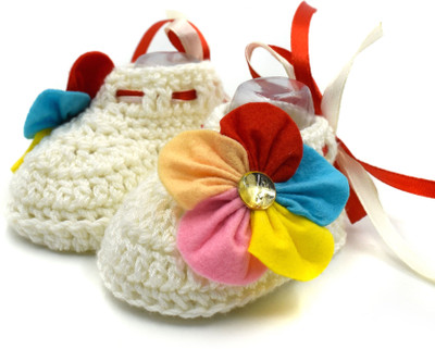 

Magic Needles Newborn Baby Socks Soft Sole Prewalker Ankle Booties Booties(Toe to Heel Length - 10 cm White)