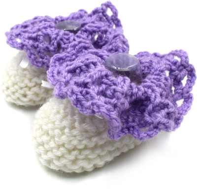 

Magic Needles Newborn Baby Socks Soft Sole Prewalker Ankle Booties Booties(Toe to Heel Length - 13 cm White, Purple), Purple;white