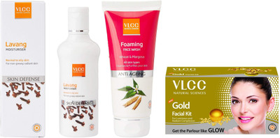 

VLCC Lavang moisturiser 100ml+Foaming face wash 100ml + Gold Facial kit 60gm(Set of 3)