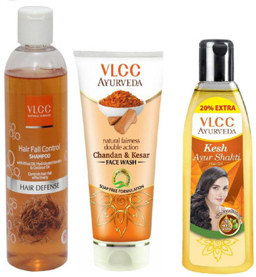 

VLCC Hairfall control shampoo 350ml + Ayurveda Ayur shakti hair oil 100ml+ Chandan & kesar face wash 100ml(Set of 3)