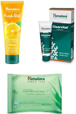 

Himalaya moisturizing aloe vera Facial Wipes, clearvital cream, freah start oil clear lemon face wash(Set of 3)