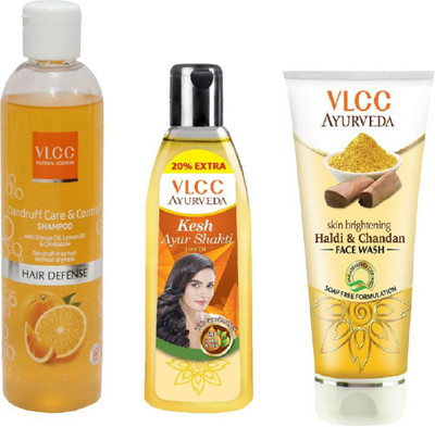 

VLCC Dandruff care & Control shampoo 350ml + Ayurveda Ayur shakti hair oil 100ml + haldi chandan face wash 100ml(Set of 3)