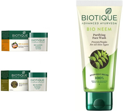 

BIOTIQUE BIO ALMOND SOOTHING & NOURISHING EYE CREAM, SEA WEED REVITALIZING ANTI-FATIGUE EYE GEL, Neem Purifying Face Wash(Set of 3)