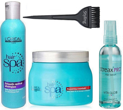 

Styling Hair Brush, Smooth Revival Hair Shampoo With Repairing Creambath Hair Spa & Streax pro hari serum(Set of 4)