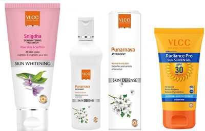 

VLCC Snigdha face wash 100ml+Purnarnava Astringent 100ml + Radiance pro sunscreen 50gm(Set of 3)