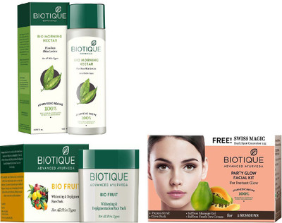 

BIOTIQUE BIO Bio Morning Nectar Flawless Skin Lotion, Bio Fruit Face Pack, Bio Party Glow Facial Kit(Set of 3)
