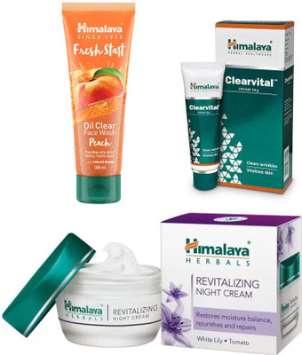 

Himalaya Revitalizing Night Cream, clearvital cream, fresh start oil clear peach face wash(Set of 3)